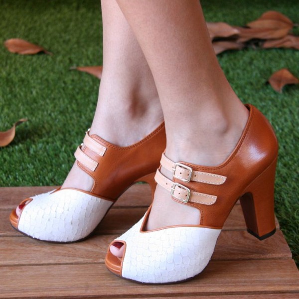 Tan Block Heels